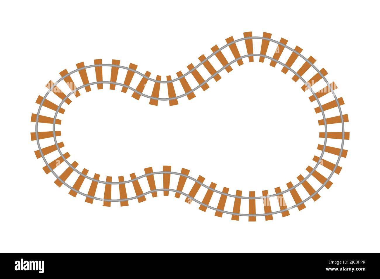 Vue de dessus de la voie ferrée, chemin de fer de style dessin animé isolé sur fond blanc. Chemin de fer rond courbe. . Illustration vectorielle Illustration de Vecteur