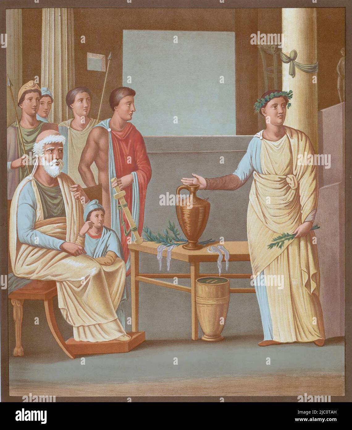 Kassandra und Priam, in der griechischen Mythologie der sechste und letzte König von Troja, Wandmalerei, Fresko aus dem historischen Pompeji, restauration numérique / Cassandra et Priam, dans la mythologie grecque le sixième et dernier roi de Troie, fresque, fresque de Pompéi historique, restauré numériquement Banque D'Images