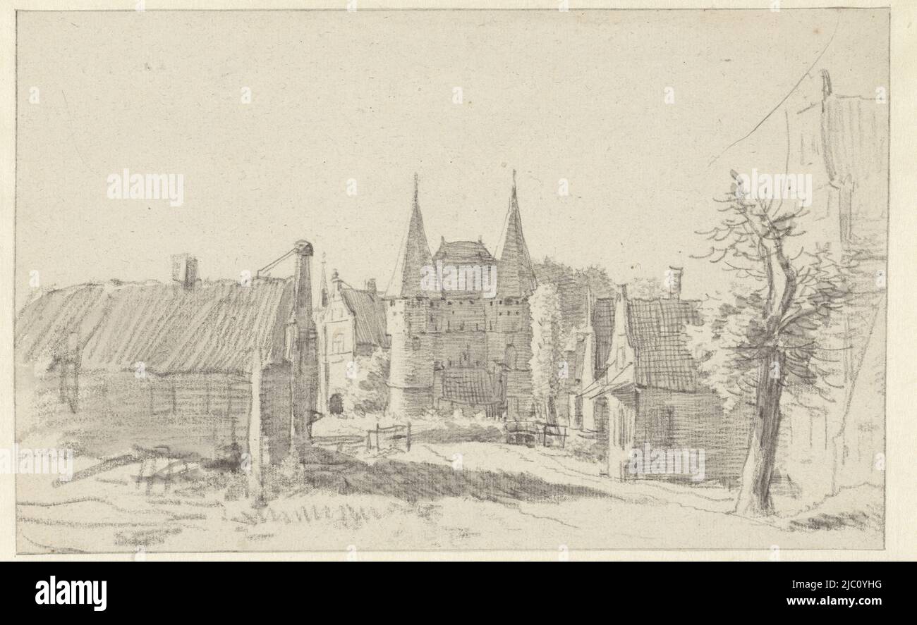 Noordpoort in Hoorn, rapporteur pour avis: Barent Gael, (éventuellement), 1640 - 1673, papier, brosse, h 170 mm × l 273 mm Banque D'Images