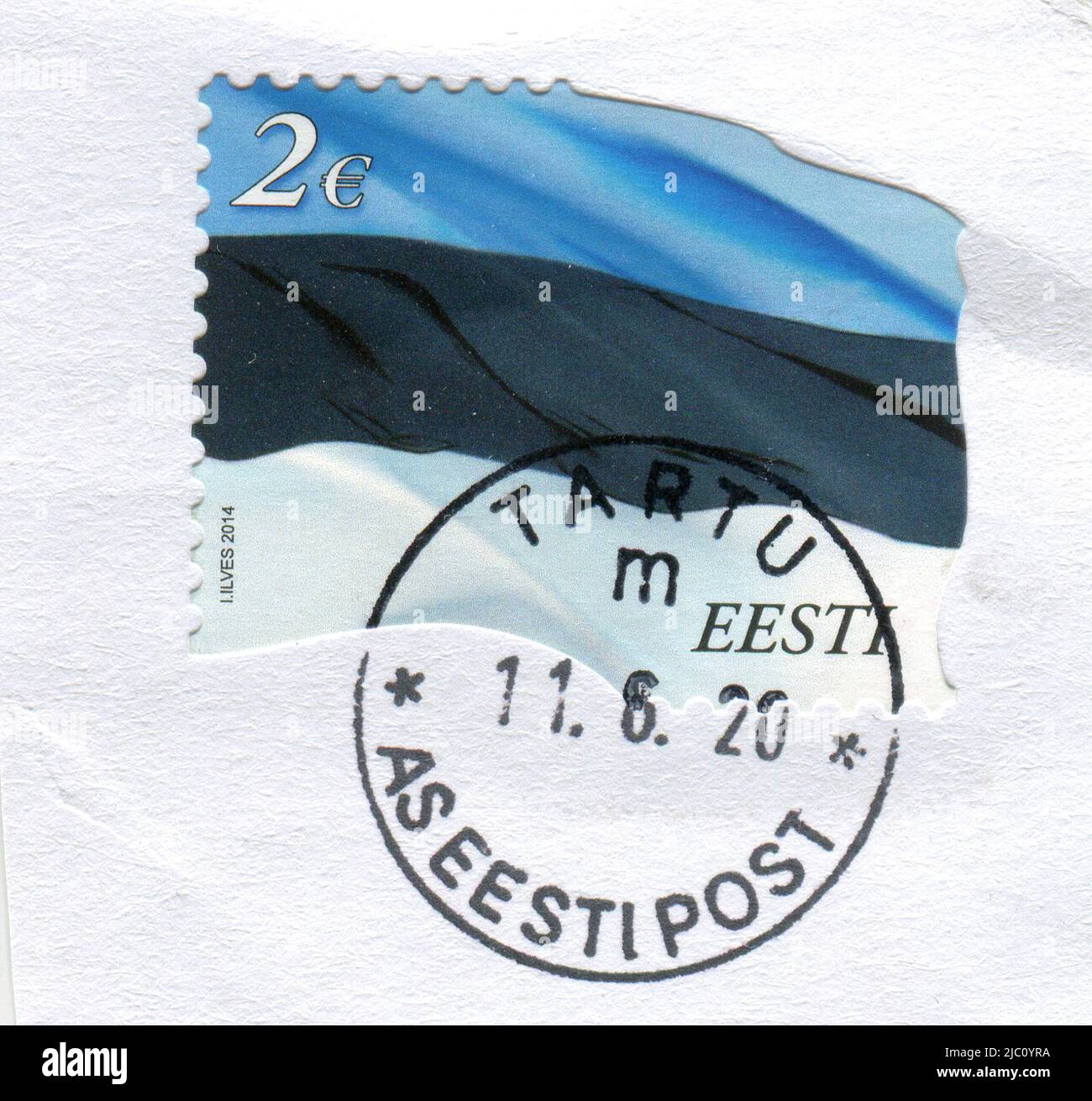 Ancien timbre-poste envoyé de l'Estonie à Gomel, au Bélarus, vers 2020. Banque D'Images