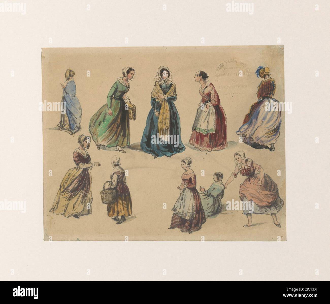 Etudes de costume et de mouvement, dessinateur: Josef Eduard Tetar van Elven, 1842 - 1859, papier, pinceau, stylo, h 141 mm × l 175 mm Banque D'Images