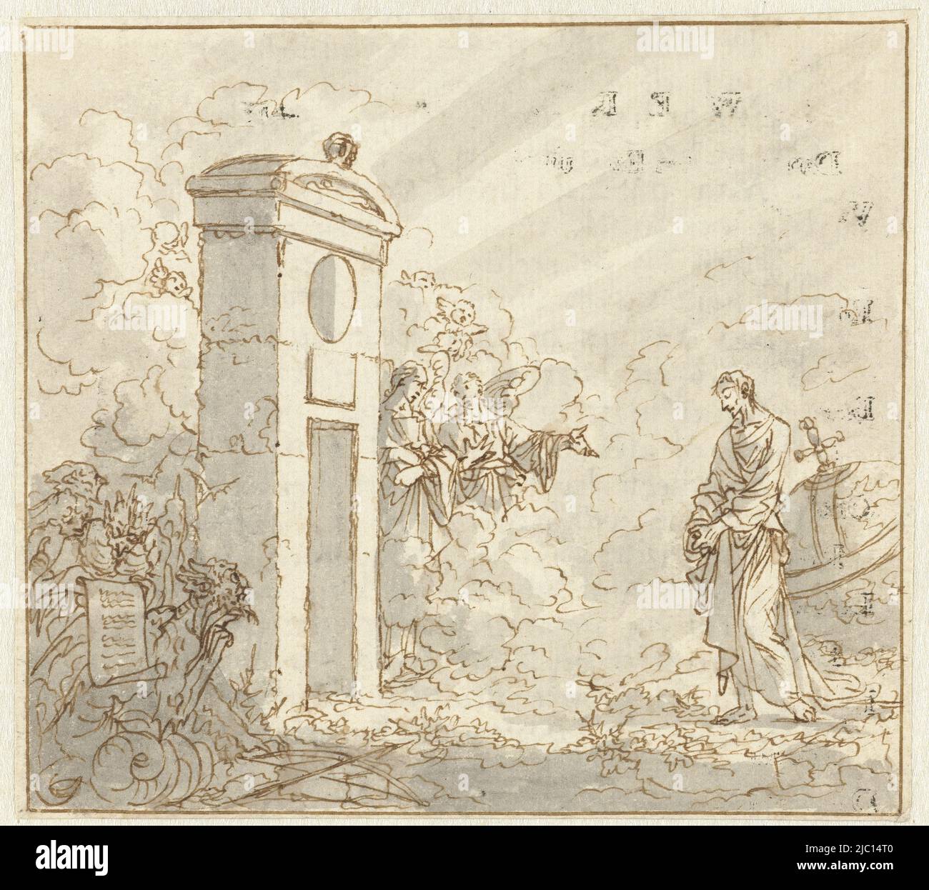 Design for a print, The Gate of Heaven the Unworthy World (titre de la série), dessinateur: Jan Luyken, 1708 - 1710, papier, stylo, brosse, h 107 mm × l 119 mm Banque D'Images