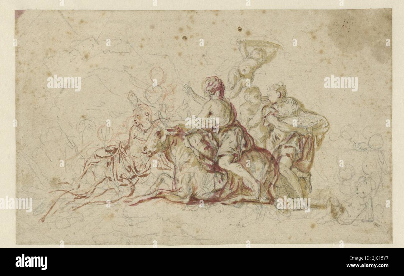 L'Europe kidnappée par Jupiter sous l'apparence d'un taureau, dessinateur: Jean Honoré Fragonard, 1742 - 1806, papier, pinceau, h 190 mm × l 303 mm Banque D'Images