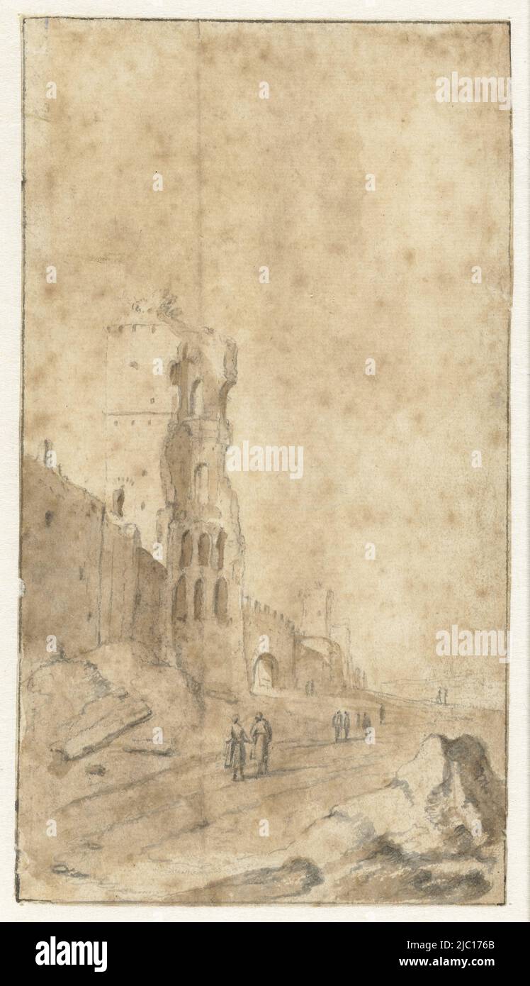 Porta San Paolo à Rome, rapporteur pour avis: Bartholomeus Breenbergh, 1624 - 1629, papier, brosse, h 135 mm × l 75 mm Banque D'Images