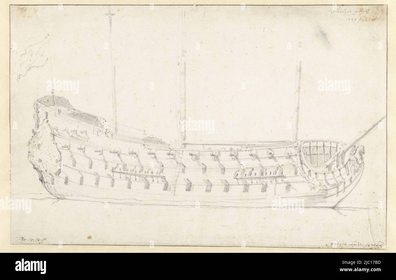 Le navire anglais Prince Royal, rapporteur pour avis: Willem van de Velde (II), 1675, papier, stylo, pinceau, h 236 mm × l 366 mm Banque D'Images