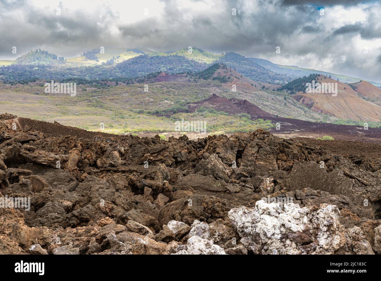 Lave de bouclier du volcan Haleakala dans le paysage volcanique, États-Unis, Hawaï, Maui Banque D'Images