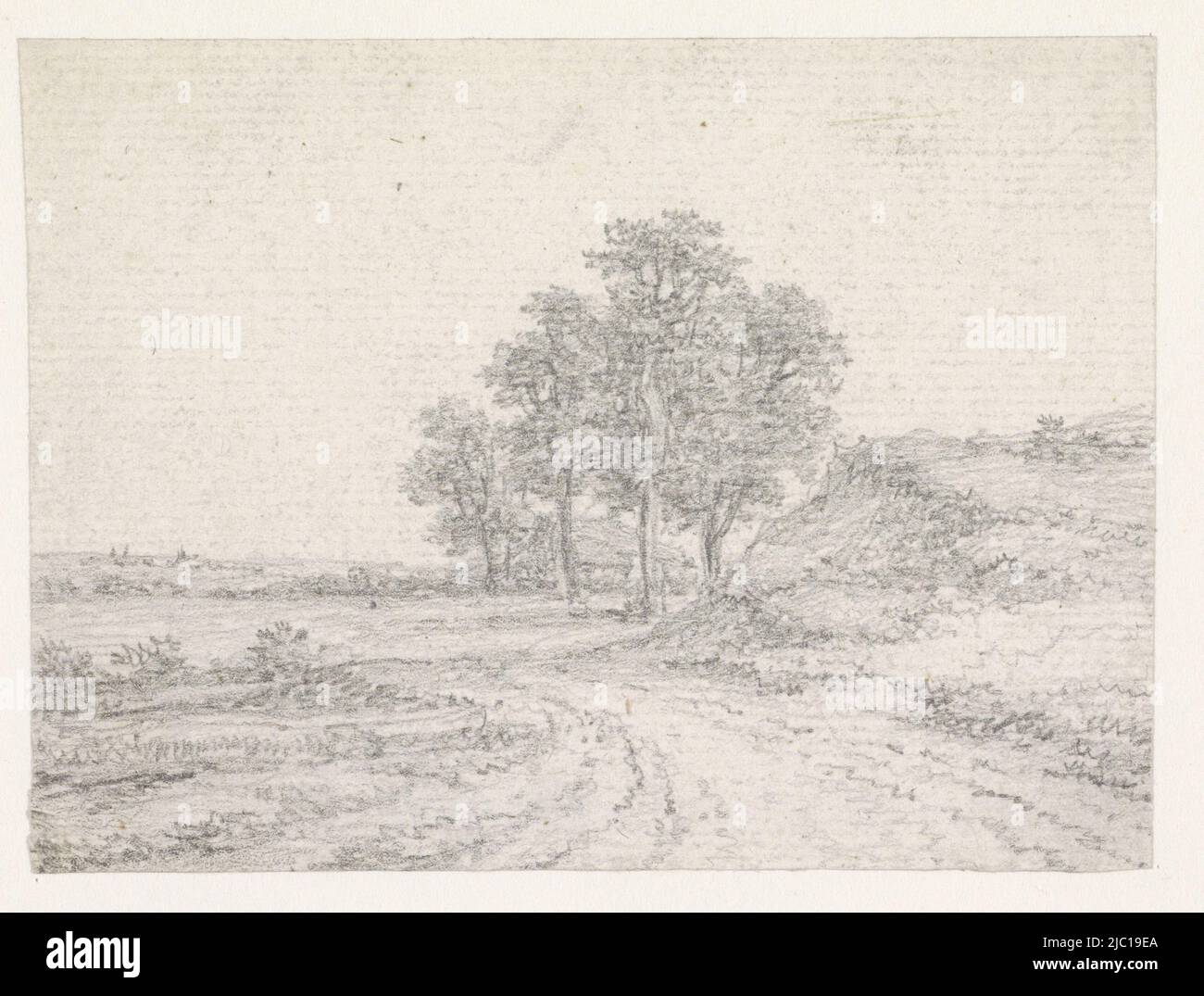 Paysage avec route de campagne, dessinateur: Georges Michel, 1773 - 1843, papier, h 71 mm × l 96 mm Banque D'Images