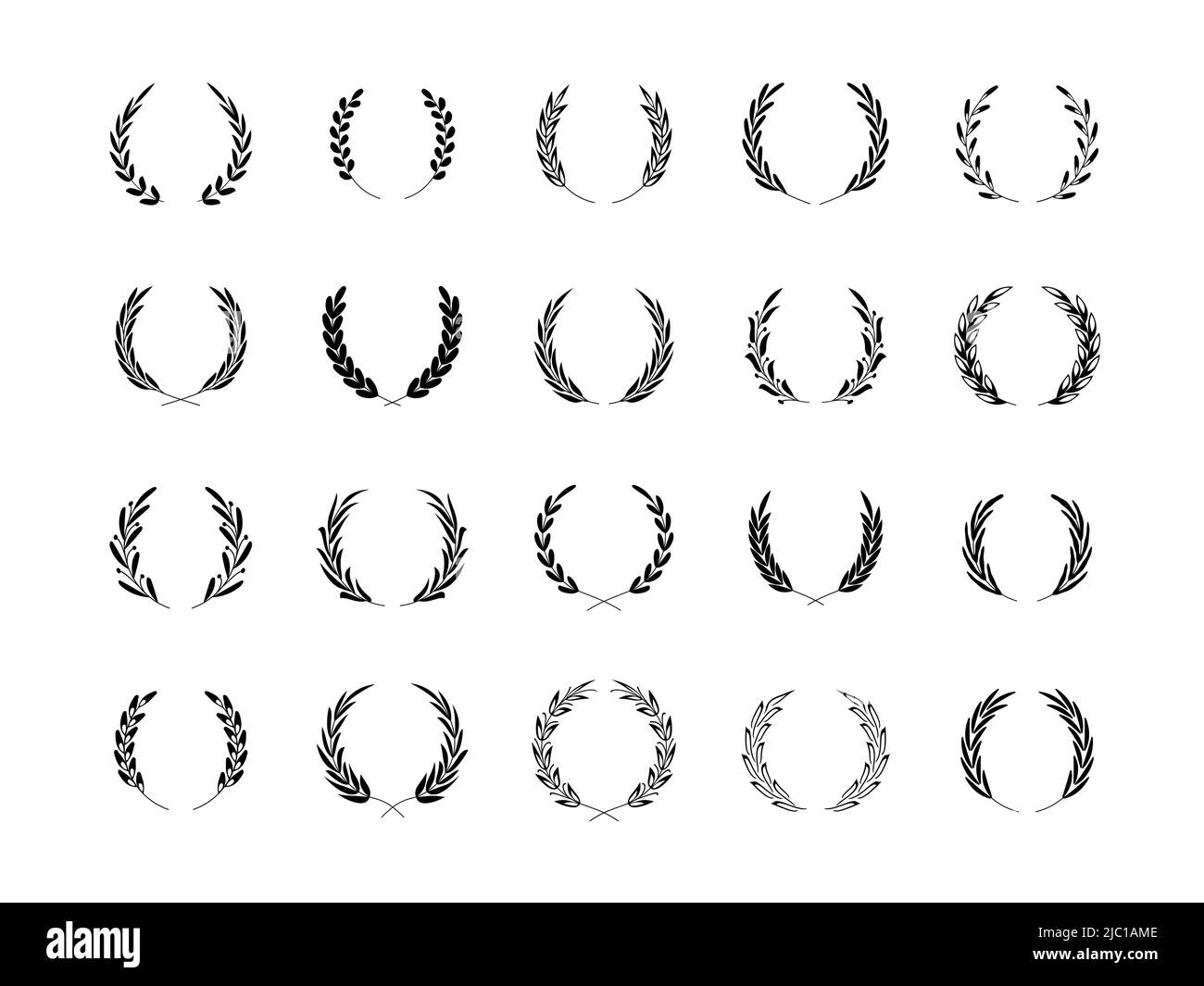 Couronne Laurel. Diplôme de la branche d'olivier ronde et certificat symbole de silhouette, emblème décoratif du cercle de victoire. Trophée et prix vectoriels Illustration de Vecteur