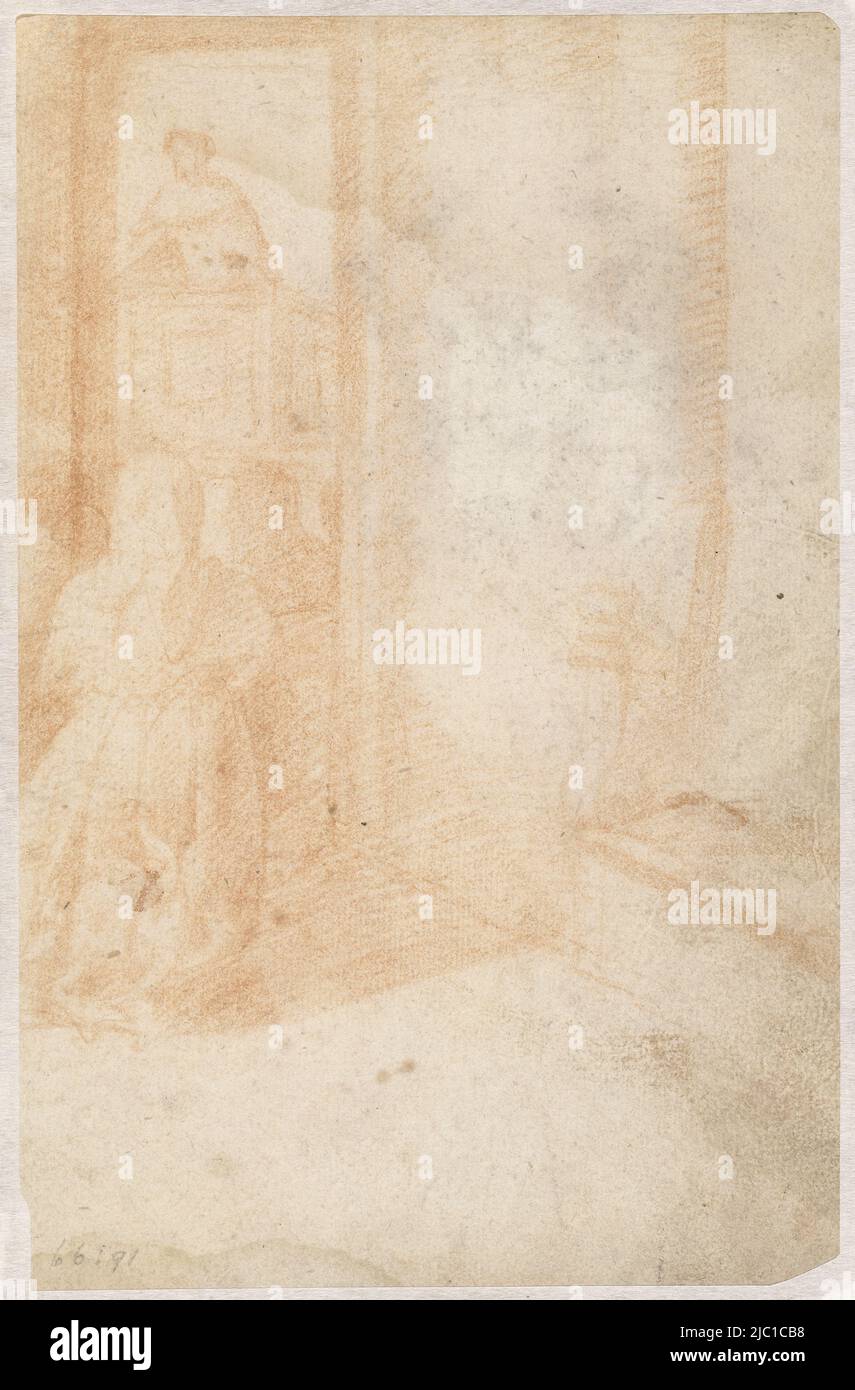 Vue à travers une église d'une chapelle latérale à un prédicateur sur la chaire, vue à travers à un prédicateur sur la chaire, dessinateur: Domenico Beccafumi, 1500 - 1551, papier, h 146 mm × l 217 mm Banque D'Images
