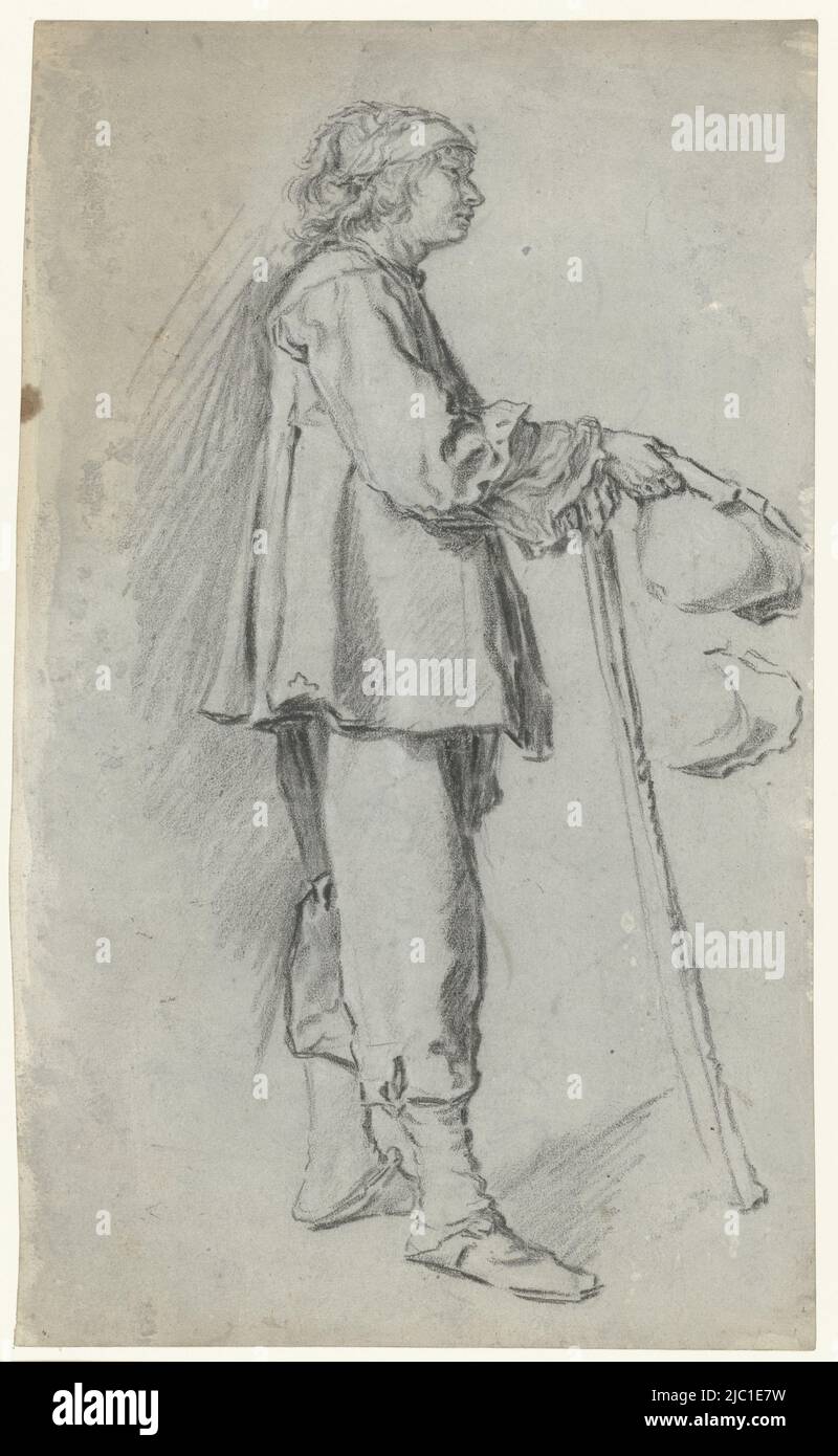 Etude d'un homme debout, dans la main gauche un bâton, avec la main droite tenant un chapeau, Etude d'un homme debout avec un bâton et un chapeau, dessinateur: Anonyme, 1600 - 1699, papier préparé, h 315 mm × l 190 mm Banque D'Images Etude d'un homme debout, dans la main gauche un bâton, avec la main droite tenant un chapeau, Etude d'un homme debout avec un bâton et un chapeau, dessinateur: Anonyme, 1600 - 1699, papier préparé, h 315 mm × l 190 mm Banque D'Images