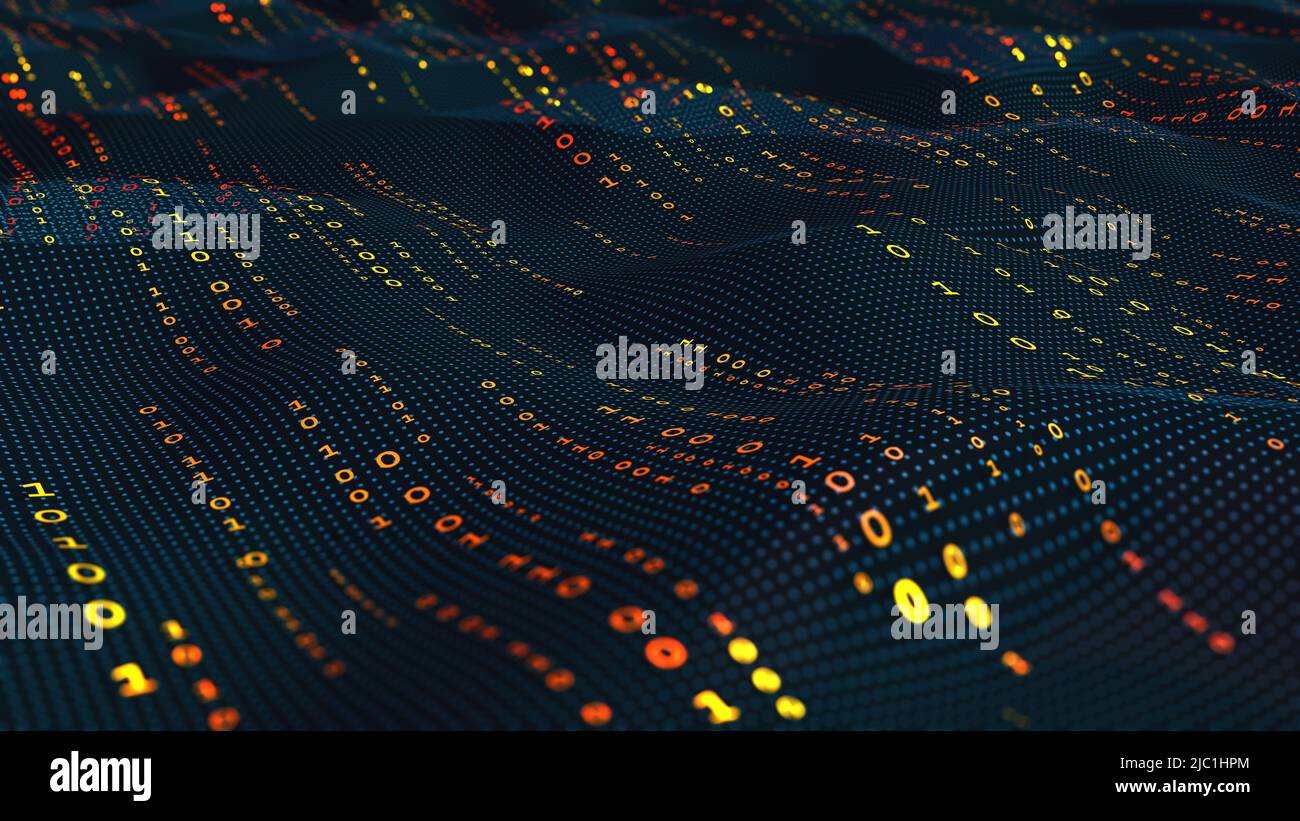 Le domaine numérique de la technologie Big Data. Code binaire technologie de l'information futuriste. Flux de données chiffré. Transfert d'informations et protection du cloud Banque D'Images