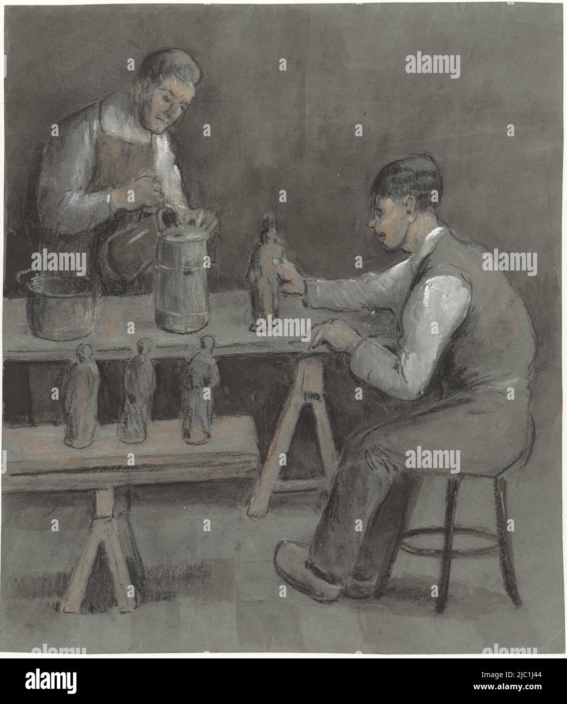 Deux ouvriers en figurines, dessinateur: Herman Heijenbrock, 1881 - 1948, papier, h 307 mm × l 263 mm Banque D'Images