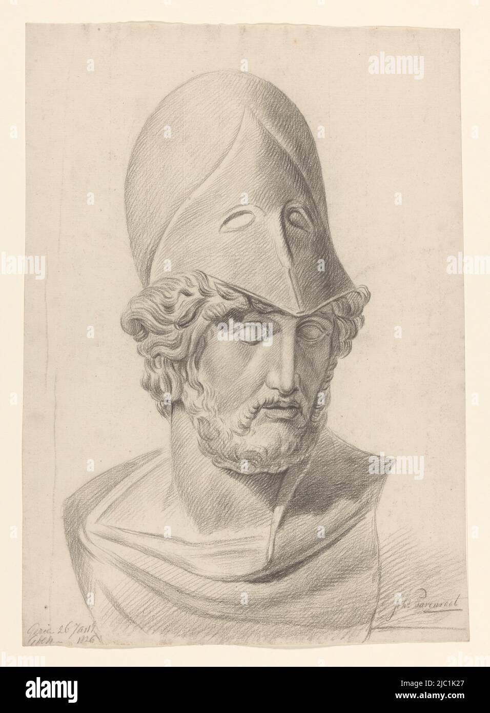 Plâtre de buste antique d'homme avec casque, dessinateur: Johannes Tavenraat, anonyme, 26-Jun-1826, papier, h 472 mm × l 340 mm Banque D'Images