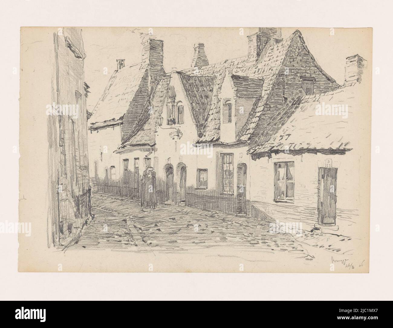 Rue à Bruges, dessinateur: Martinus van Regteren Altena, 26-Mar-1906, papier, h 242 mm × l 347 mm Banque D'Images