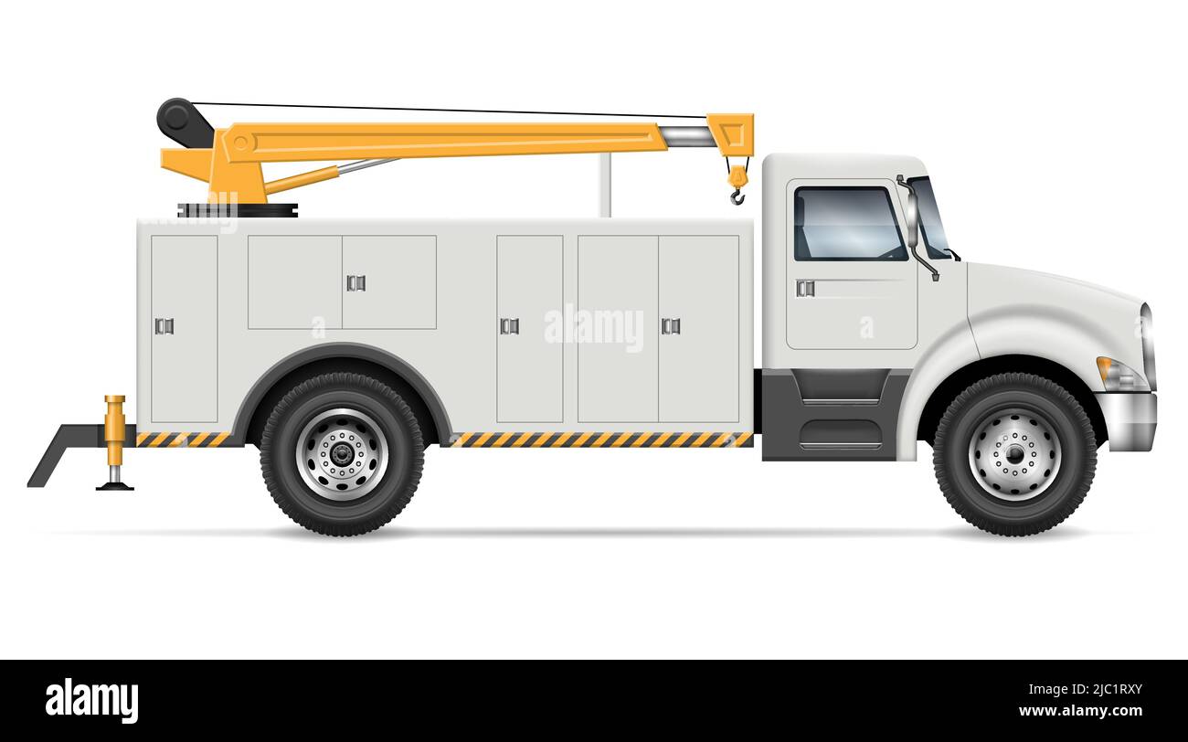 Vue d'illustration du vecteur du camion de service utilitaire isolée du côté sur fond blanc. Tous les éléments des groupes sur des calques distincts. Illustration de Vecteur