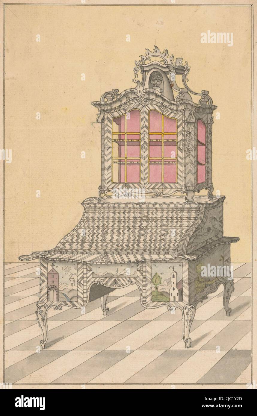 Design pour un bureau avec un trottoir vitrine, décoré avec marquetry de  paysages, dessinateur: Anonyme, Allemagne, c. 1760 - c. 1770, graphite  (minéral), h 271 mm × l 182 mm Photo Stock - Alamy