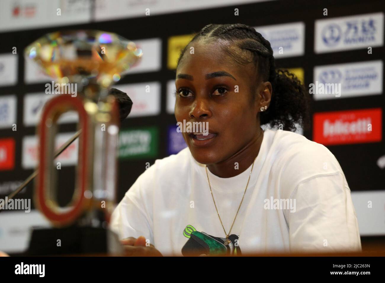 Rome, Italie. 08th juin 2022. Elaine Thompson (JAM) lors de la conférence de presse du Gala d'or de la Ligue des diamants Wanda Pietro Mennea au Stadio Olimpico à Rome, Italie sur 8 juin 2022. (Photo de Giuseppe Fama/Pacific Press/Sipa USA) crédit: SIPA USA/Alay Live News Banque D'Images