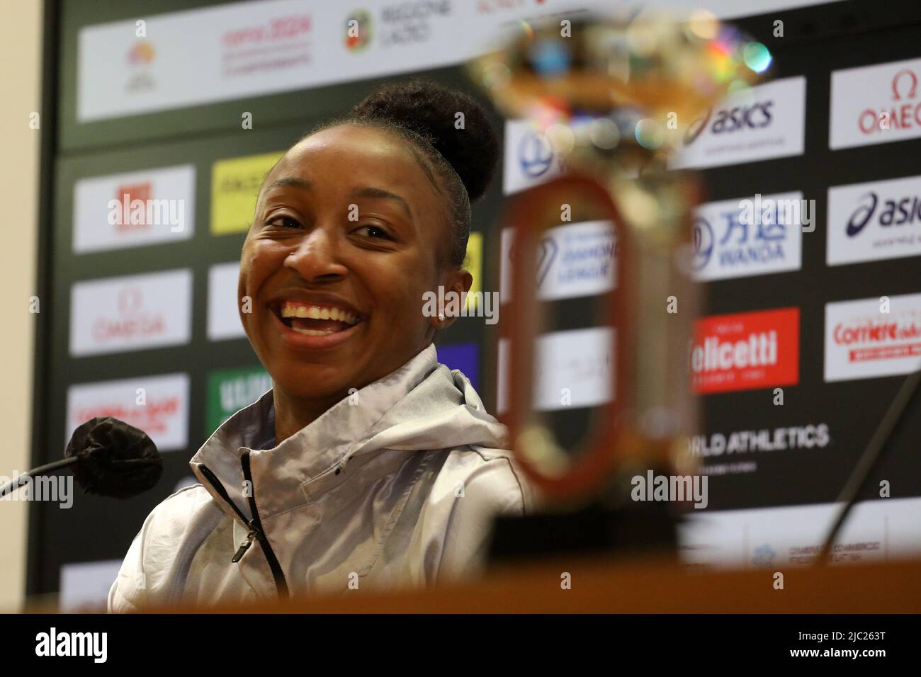 Rome, Italie. 08th juin 2022. Jasmine Camacho-Quinn (PRI) lors de la conférence de presse de la Ligue des diamants Wanda Gala d'or Pietro Mennea au Stadio Olimpico à Rome, Italie sur 8 juin 2022. (Photo de Giuseppe Fama/Pacific Press/Sipa USA) crédit: SIPA USA/Alay Live News Banque D'Images