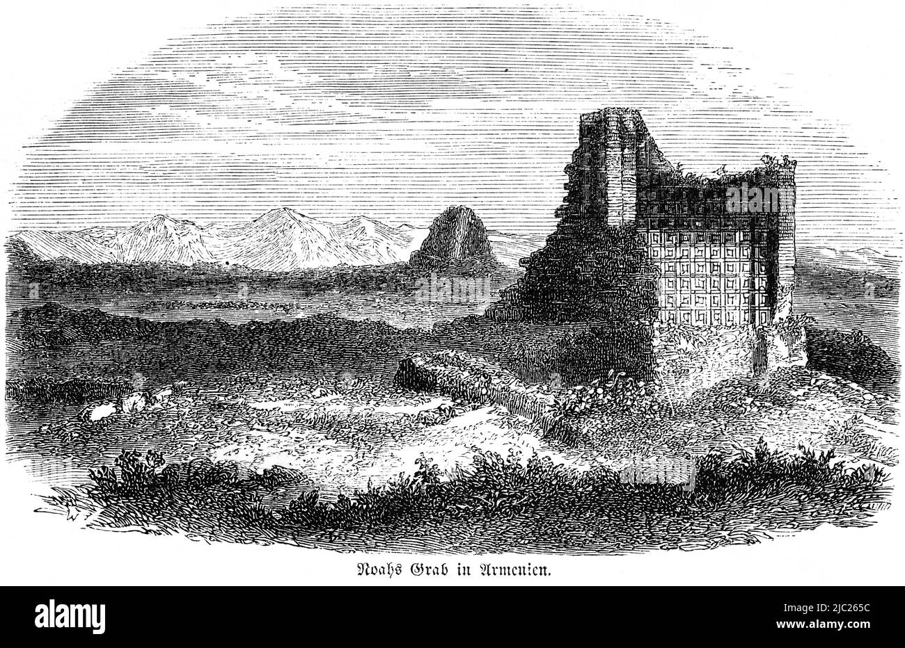 Tombe de Noé en Arménie, Bible, ancien Testament, Premier Livre de Moïse, Genèse, illustration historique 1850 Banque D'Images