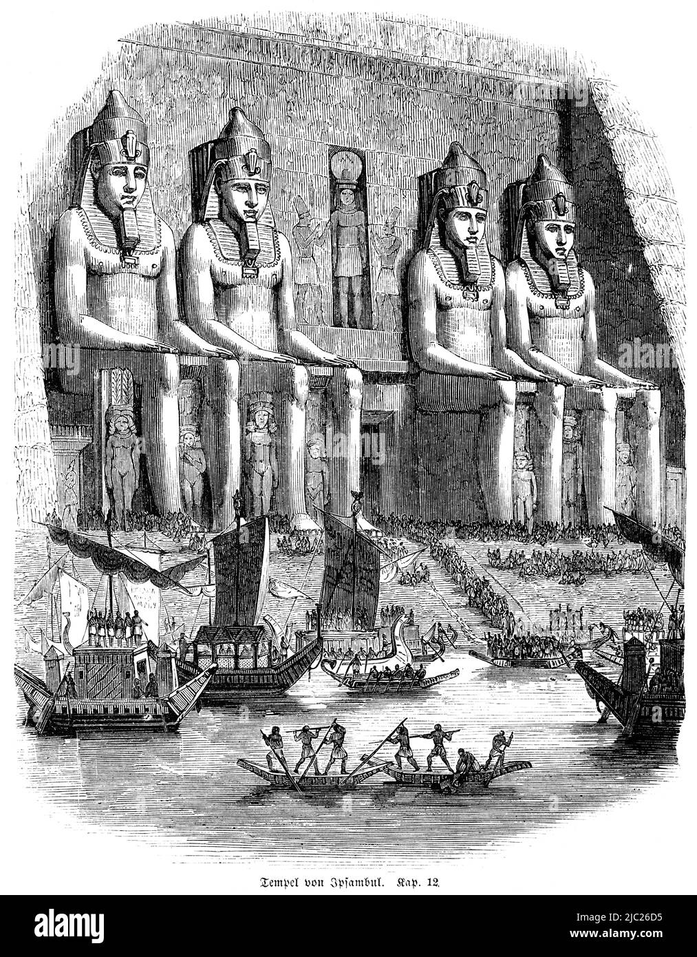 Temple Ipsambul ou Abu Simbel, Bible, ancien Testament, Premier Livre de Moïse, Genèse, Chapitre 12, Illustration historique 1850 Banque D'Images