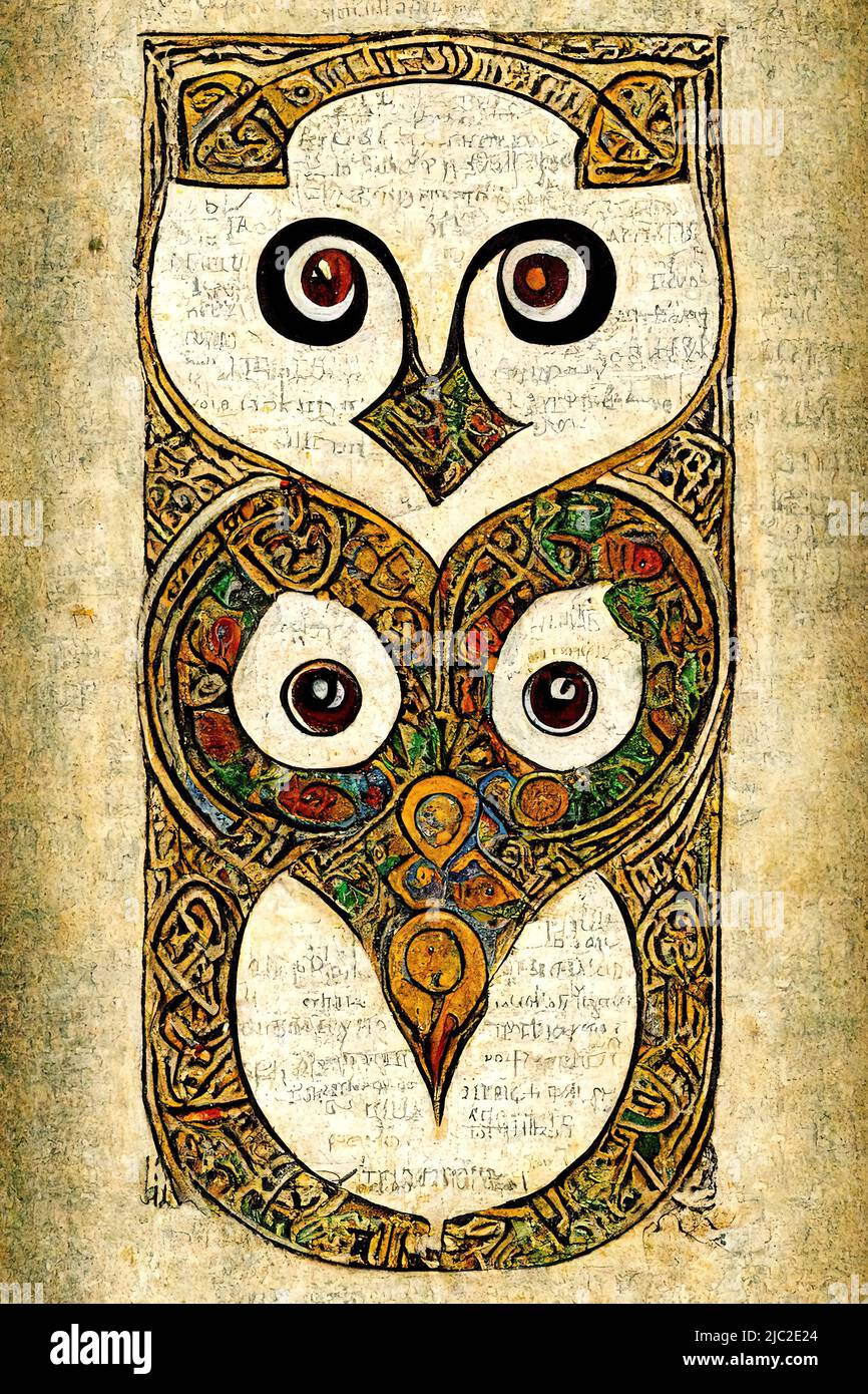 Owl, dans le style du livre de Kells Banque D'Images