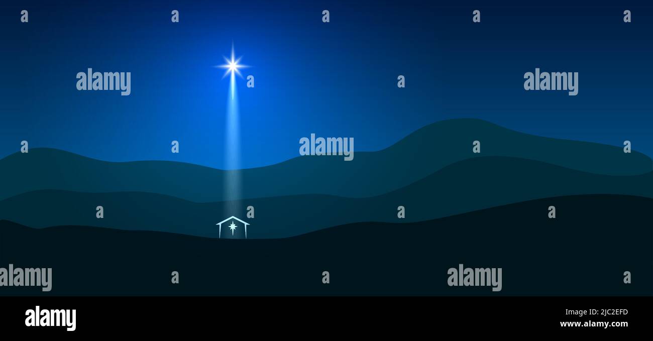 Étoile de Bethléem. Fond bleu foncé de nuit. Illustration de Vecteur