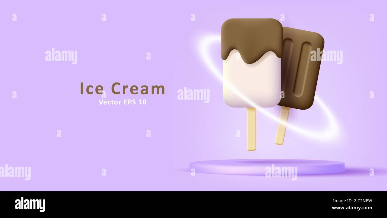 3d icônes de glace de vanille et de chocolat sur la scène du podium. Illustration vectorielle Illustration de Vecteur