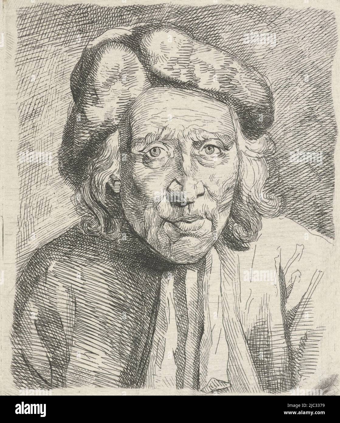 Portrait de Willem Jansz. Koster. Il mourut à Muiden et avait 112 ans., Portrait de Willem Jansz. Koster, imprimeur: Julius Henricus Quinkhard, après: Jan Maurits Quinkhard, Amsterdam, 1744 - 1795, papier, gravure, h 108 mm × l 92 mm Banque D'Images