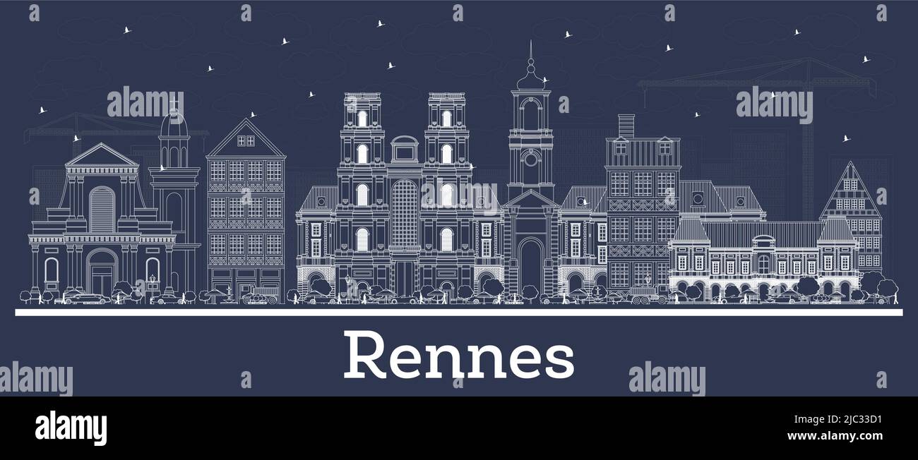 Contour Rennes France Skyline avec bâtiments blancs. Illustration vectorielle. Concept de voyage d'affaires et de tourisme avec architecture historique. Illustration de Vecteur