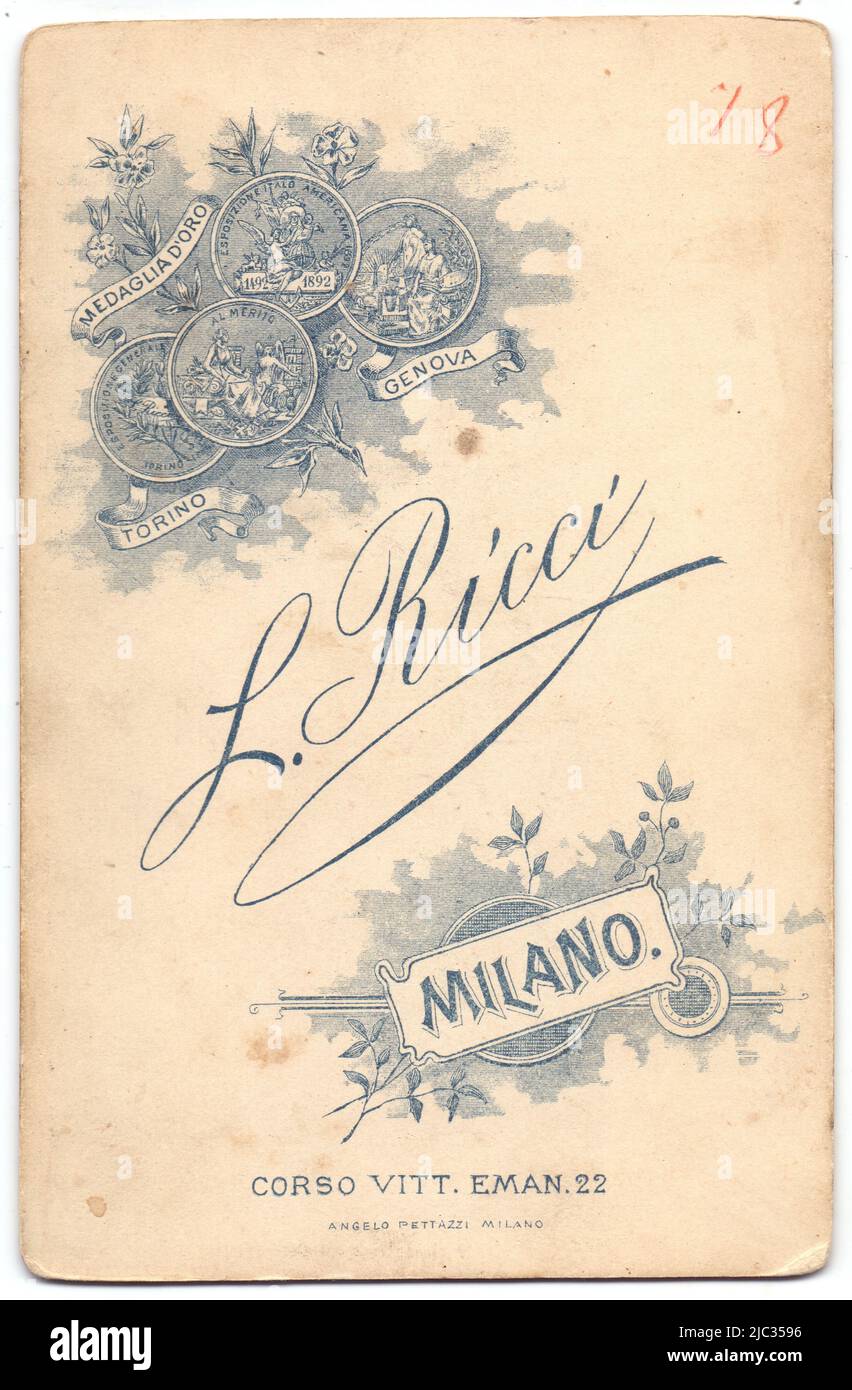 Photoforme du photographe L. Ricci. Milan. Italie. 1900. Photo ancienne. Banque D'Images