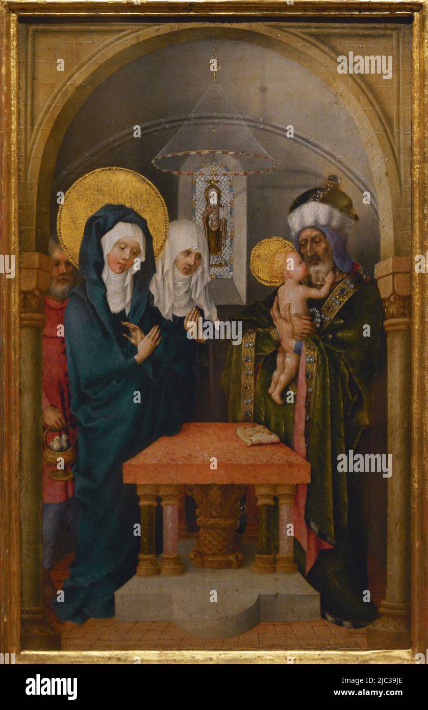 Stefan Lochner (env. 1410-1451). Peintre allemand. Période gothique internationale. La présentation dans le Temple (panneau avant), 1447. Tempera et huile (?) sur le panneau. Musée Calouste Gulbenkian. Lisbonne, Portugal. Auteur: Stefan Lochner (ca.1410-1451). Peintre allemand. Banque D'Images