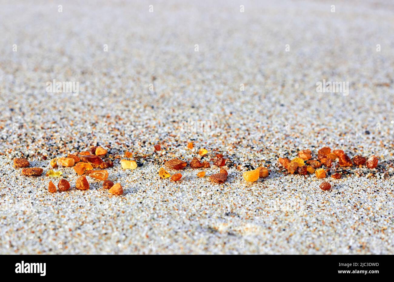 Ambre dans le sable. Ambre sur le bord de mer. Pierre de soleil Banque D'Images