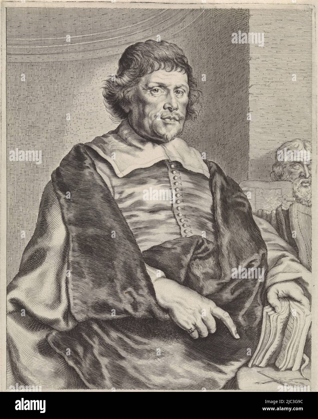 Portrait du poète et écrivain Caspar van Baerle, portrait de Caspar van Baerle, imprimerie: Theodor Matdam, dessinateur intermédiaire: Joachim von Sandrart (I), pays-Bas du Nord, 1616 - 1676, papier, gravure, h 280 mm × l 198 mm Banque D'Images