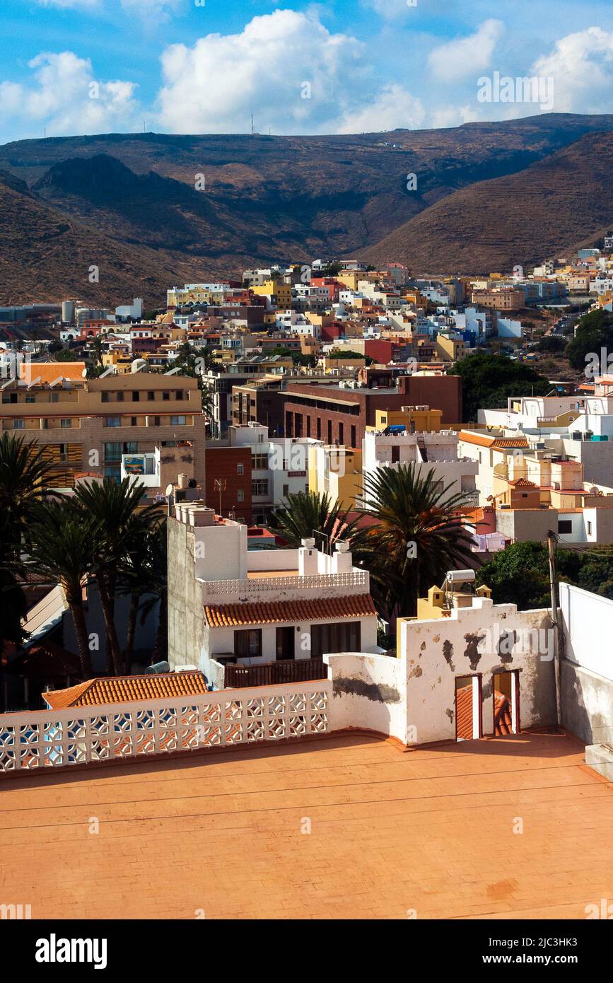 San Sebastian, la Gomera, îles Canaries: Vue d'ensemble des toits de la ville Banque D'Images