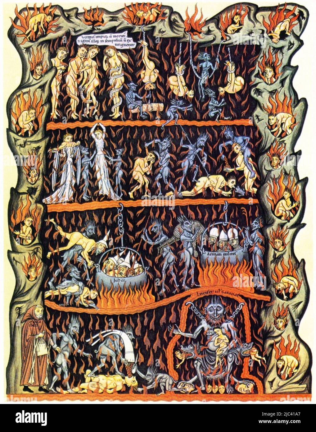 Hell, comme illustré dans le manuscrit du 12th siècle Hortus deliciarum par Herrad de Landsberg (1125–1195) Banque D'Images