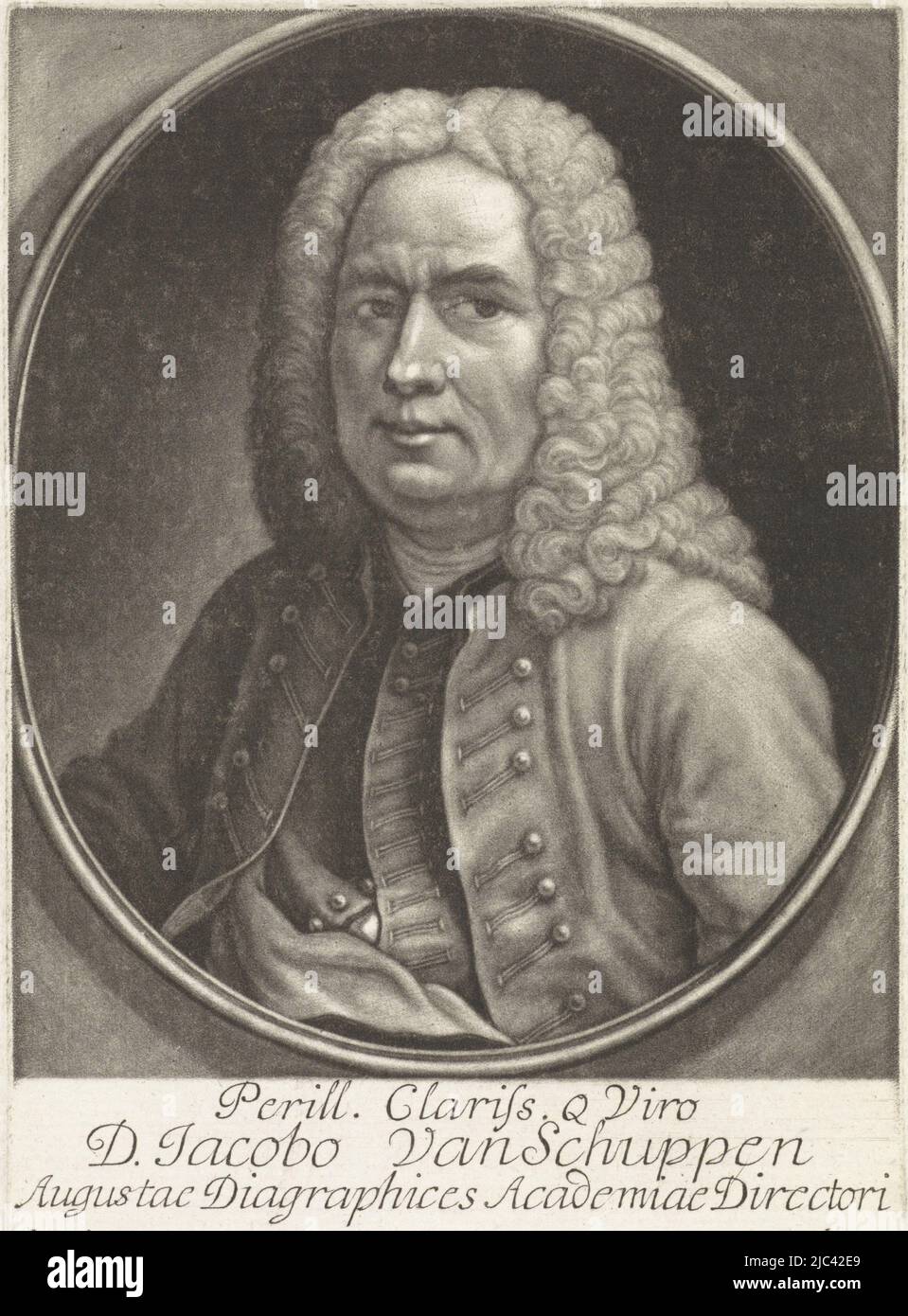 Portrait du peintre autrichien Jacob van Schuppen, Portrait de Jacob van Schuppen, imprimerie: Jan van der Bruggen, (éventuellement), imprimerie: Johann van der Bruggen, (éventuellement), Vienne, 1731, papier, gravure, h 183 mm × l 131 mm Banque D'Images
