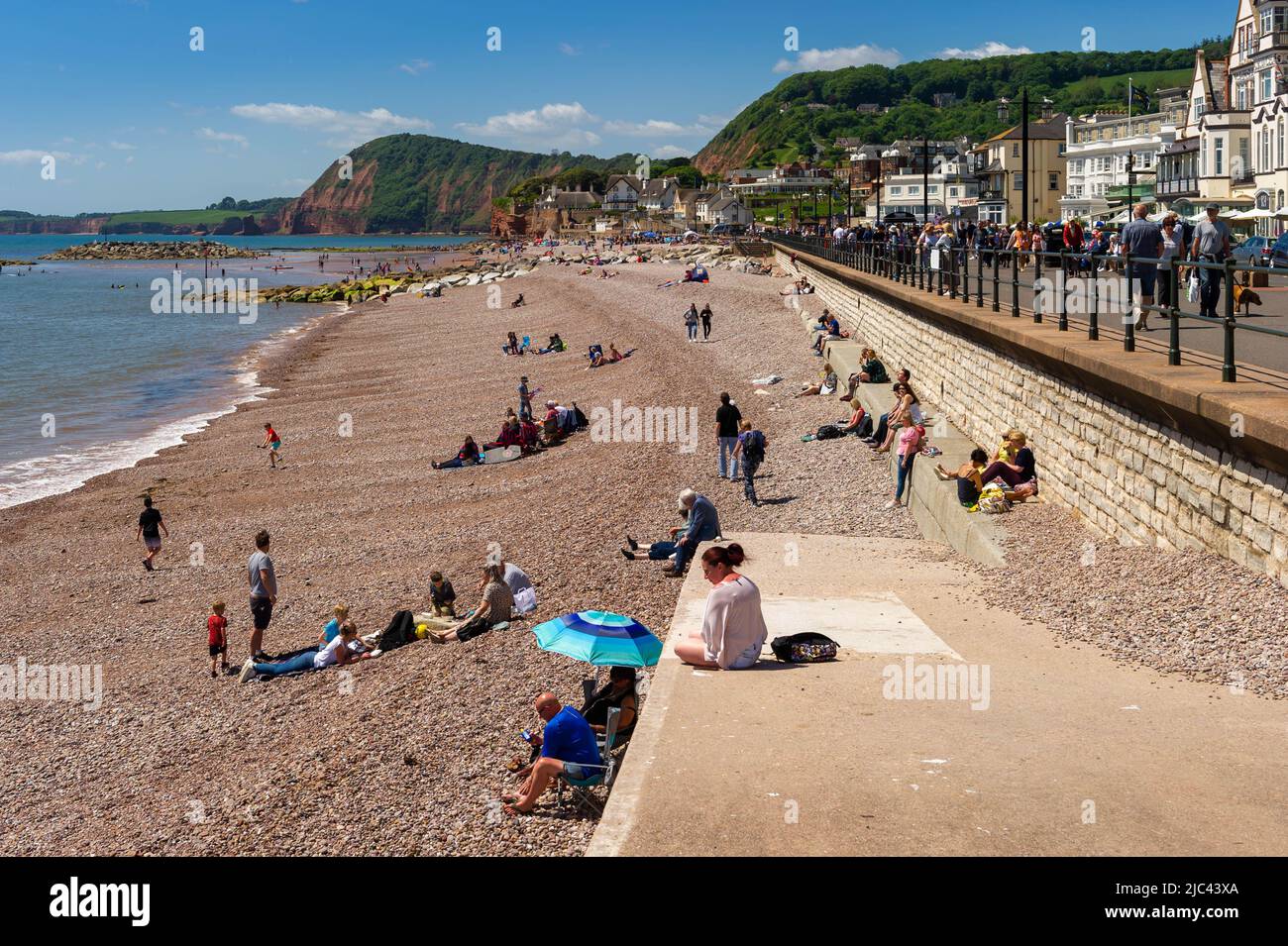 Sidmouth front de mer en été, East Devon, Angleterre Banque D'Images