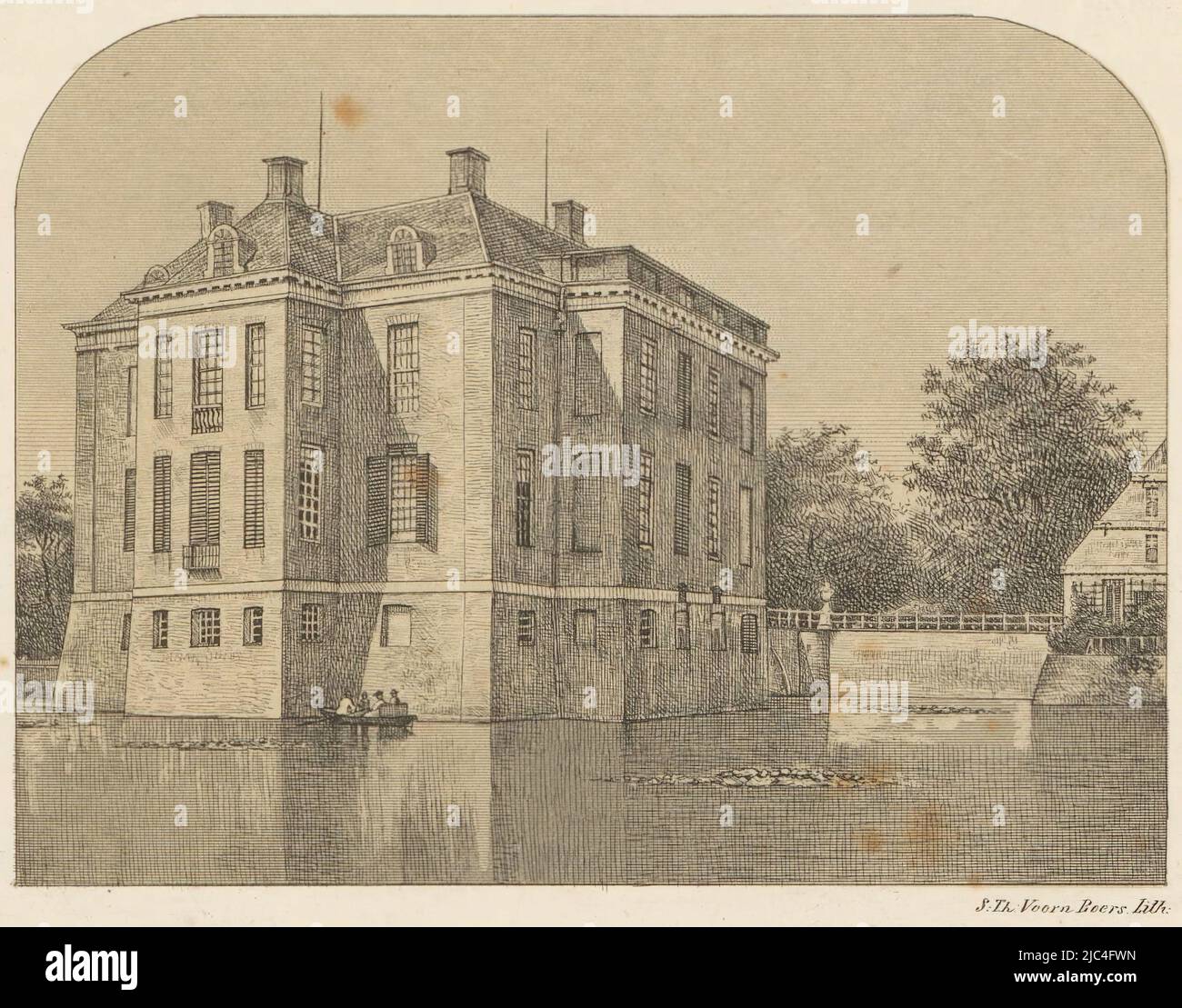 Vue sur le château de Middachten la maison de Middachten de l'arrière gauche, imprimerie: Sebastiaan Theodorus Voorn Boers, (mentionné sur l'objet), Rotterdam, 1838 - 1889, papier, h 121 mm - l 175 mm Banque D'Images