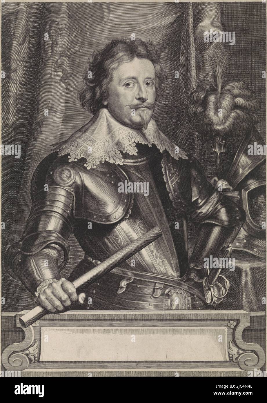 Portrait de Frederick Henry, prince d'Orange-Nassau, imprimeur: Paulus Ponce, après: Anthony van Dyck, Anvers, 1616 - 1657, papier, gravure, h 347 mm × l 487 mm Banque D'Images