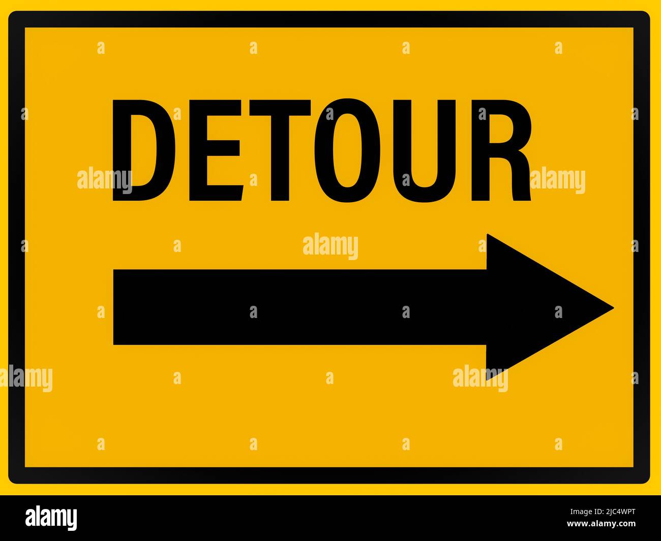 Détour du panneau de signalisation, arrière-plan jaune, illustration Banque D'Images