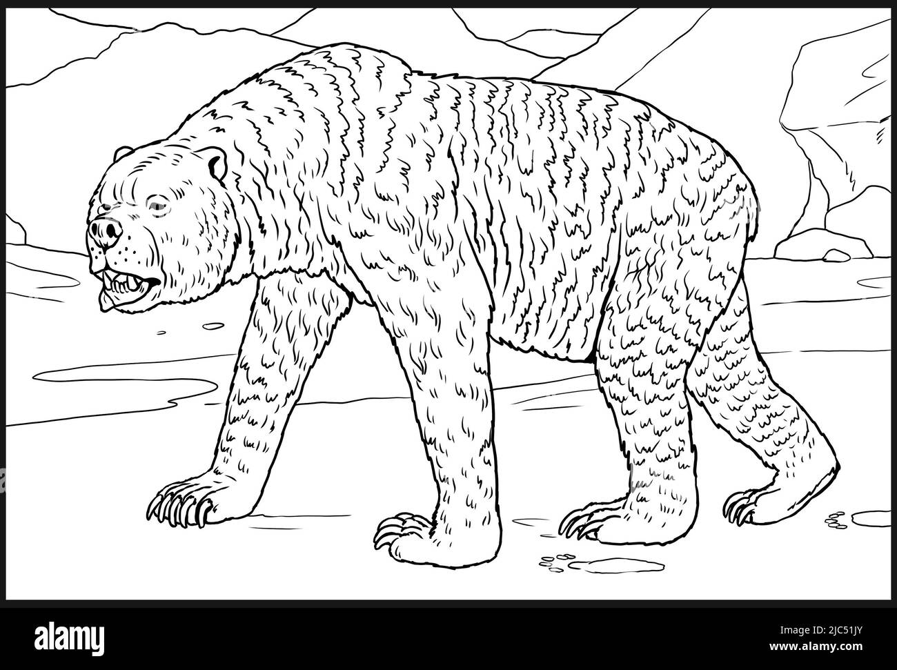 Animaux préhistoriques - ours à courte face. Dessin avec des animaux éteints. Modèle pour livre de coloriage. Banque D'Images