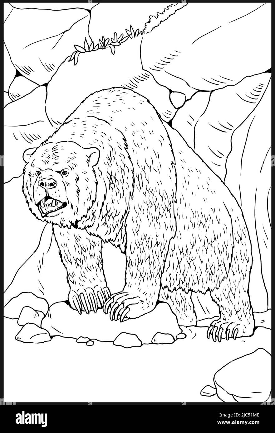 Animaux préhistoriques - ours grotte. Dessin avec des animaux éteints. Modèle pour livre de coloriage. Banque D'Images