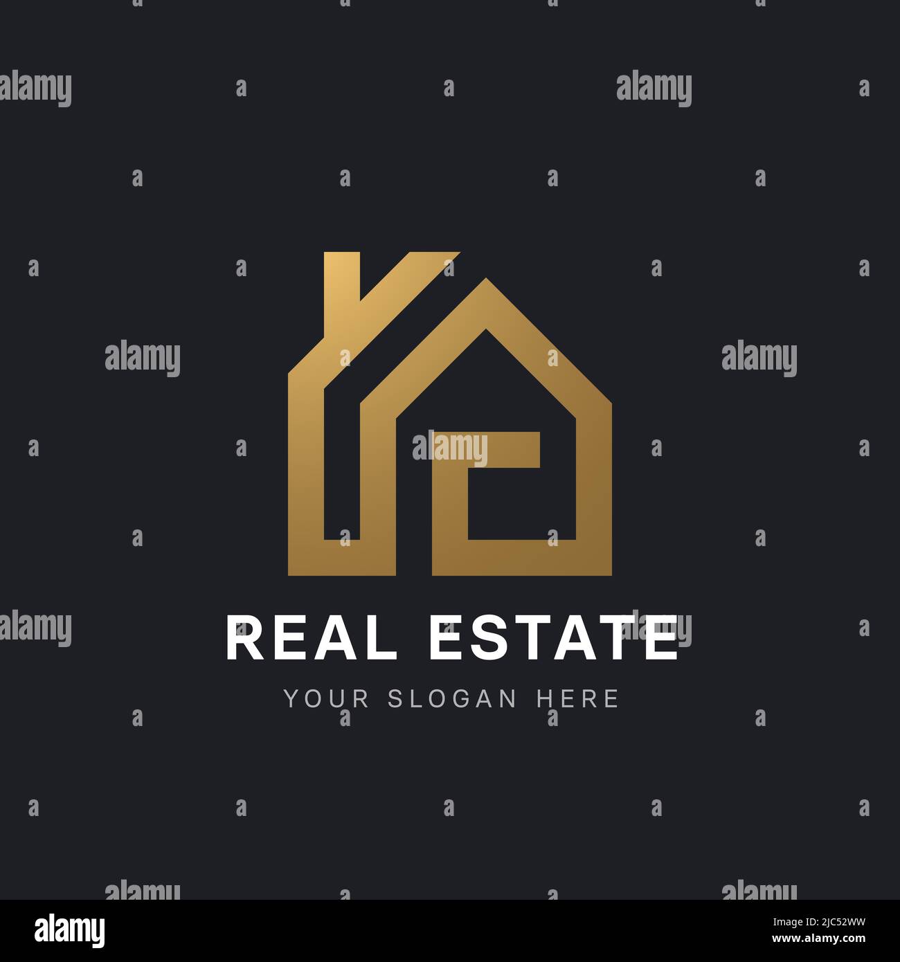 logo immobilier de couleur dorée avec une icône de maison minimaliste comme élément de design Illustration de Vecteur