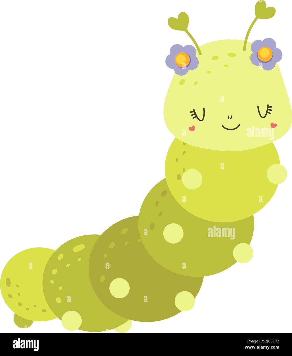 Clipart Caterpillar dans le style de dessin animé. Cute clip Art Caterpillar avec fleurs. Illustration vectorielle d'un animal pour autocollants, invitation de douche de bébé Illustration de Vecteur