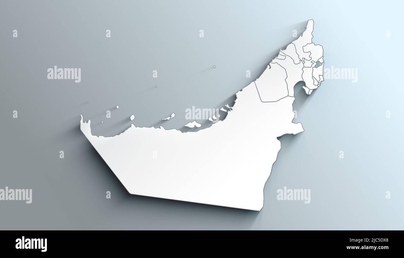 Pays politique carte géographique des Émirats arabes Unis avec des Émirats avec des ombres Banque D'Images