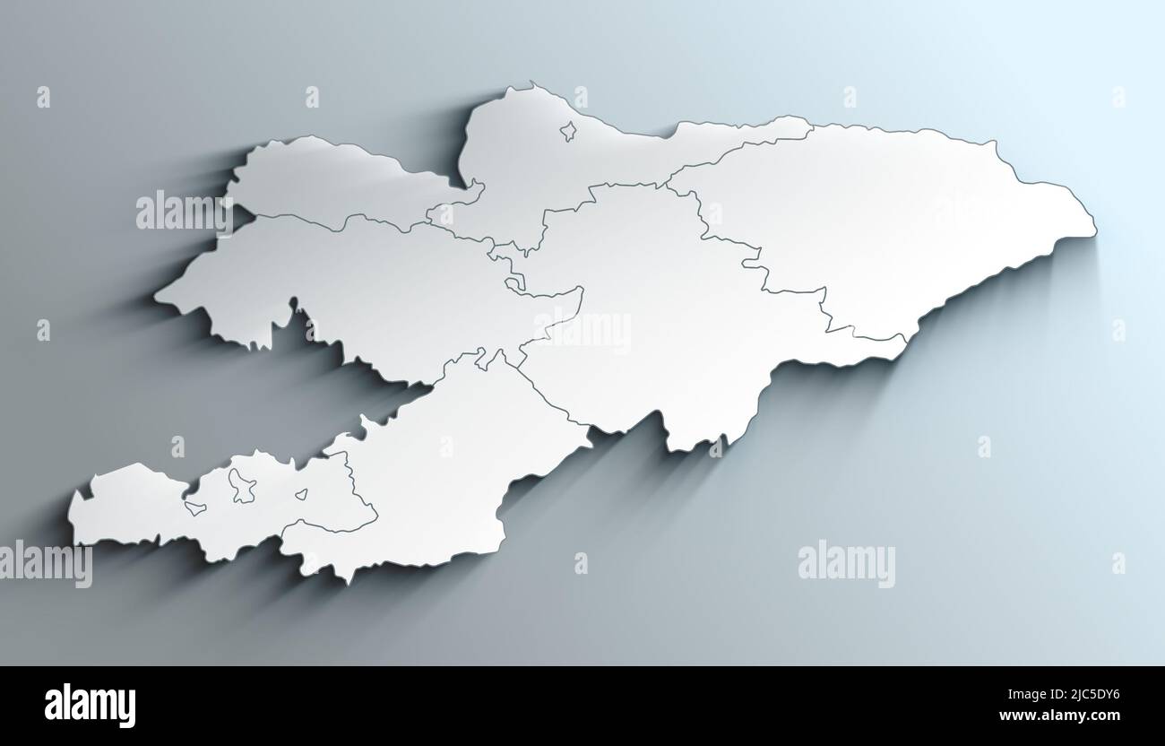 Carte géographique politique du Kirghizistan avec régions de l'ombre Banque D'Images