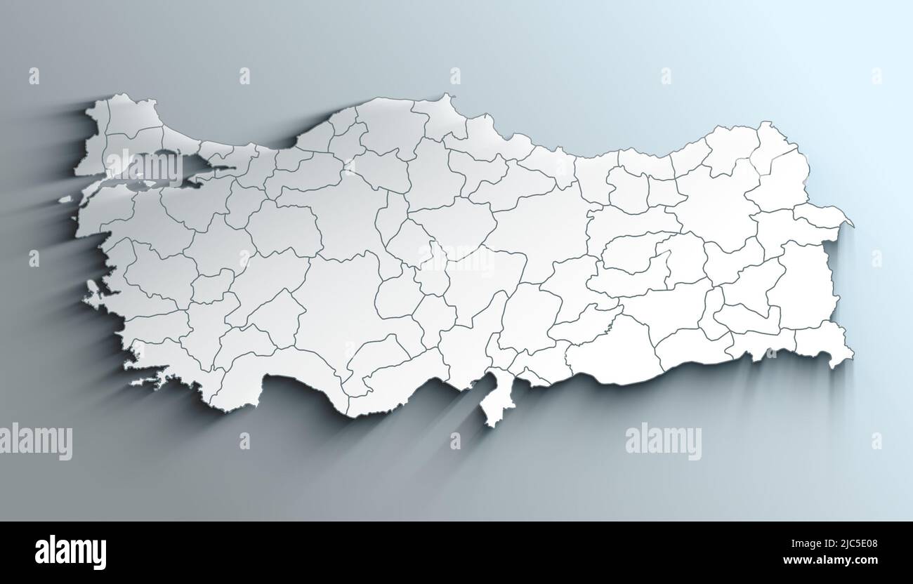 Pays politique carte géographique de la Turquie avec les provinces de l'ombre Banque D'Images