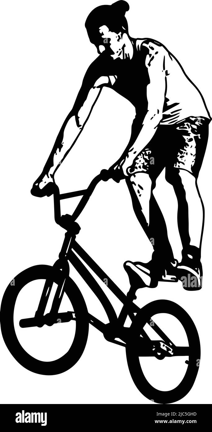 bmx cycliste effectuant des tours de cascades - esquisse d'illustrations vectorielles Illustration de Vecteur