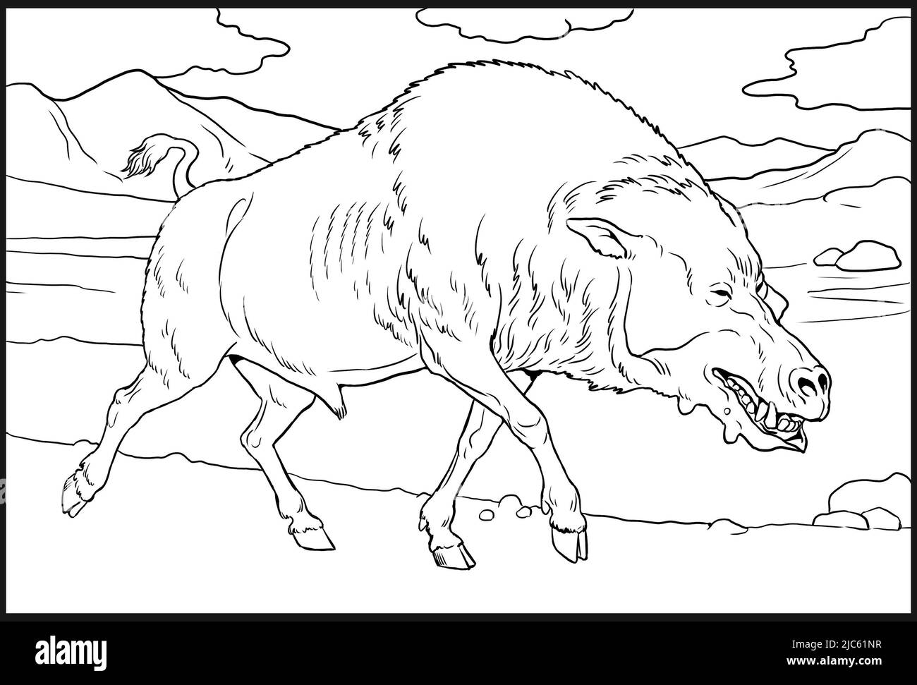 Prédateur préhistorique - daeodon. Page de coloriage avec animal éteint. Banque D'Images