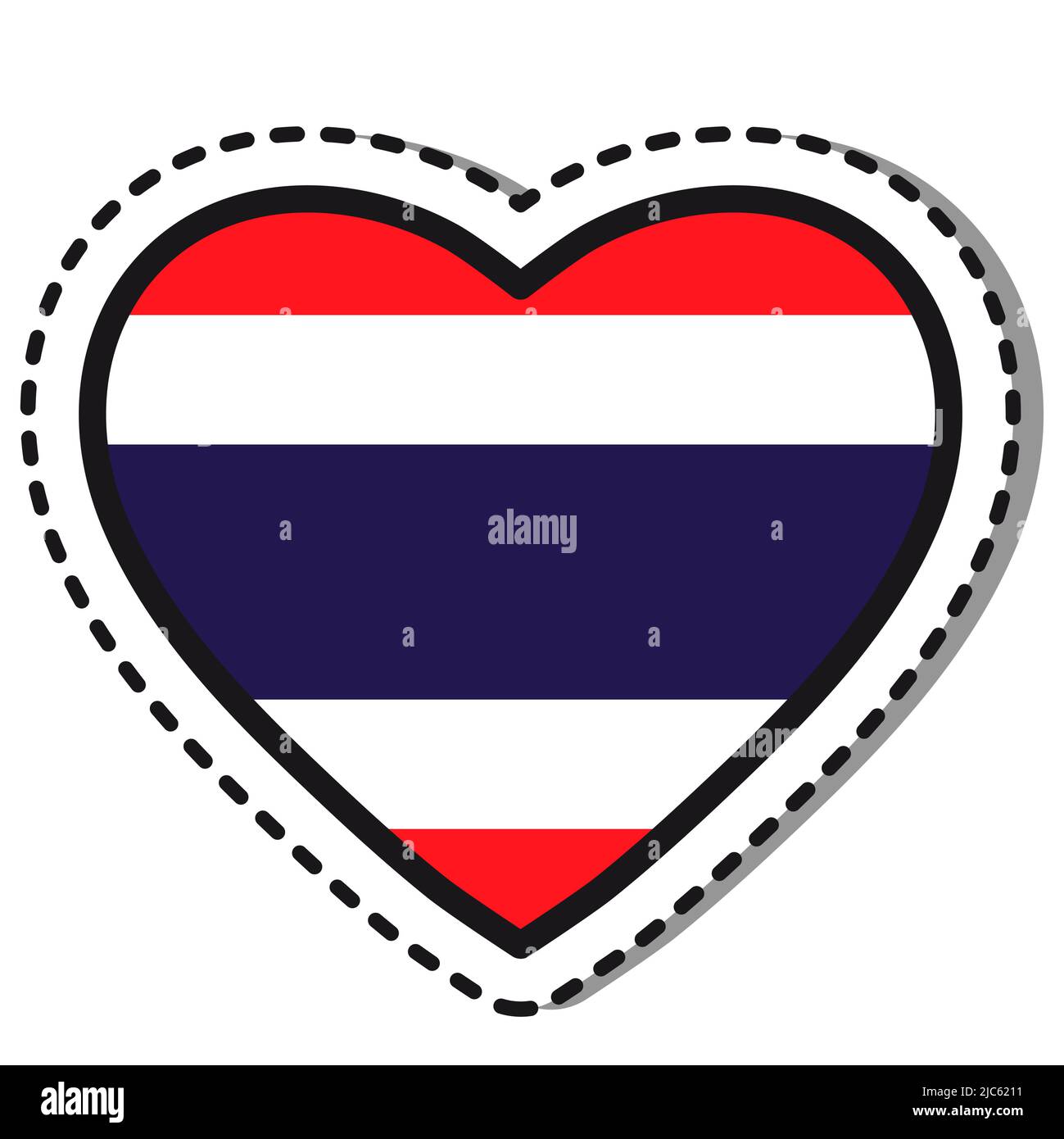 Autocollant drapeau Thaïlande coeur sur fond blanc. Écusson vintage Vector Love. Journée nationale. Panneau de voyage. Illustration de Vecteur